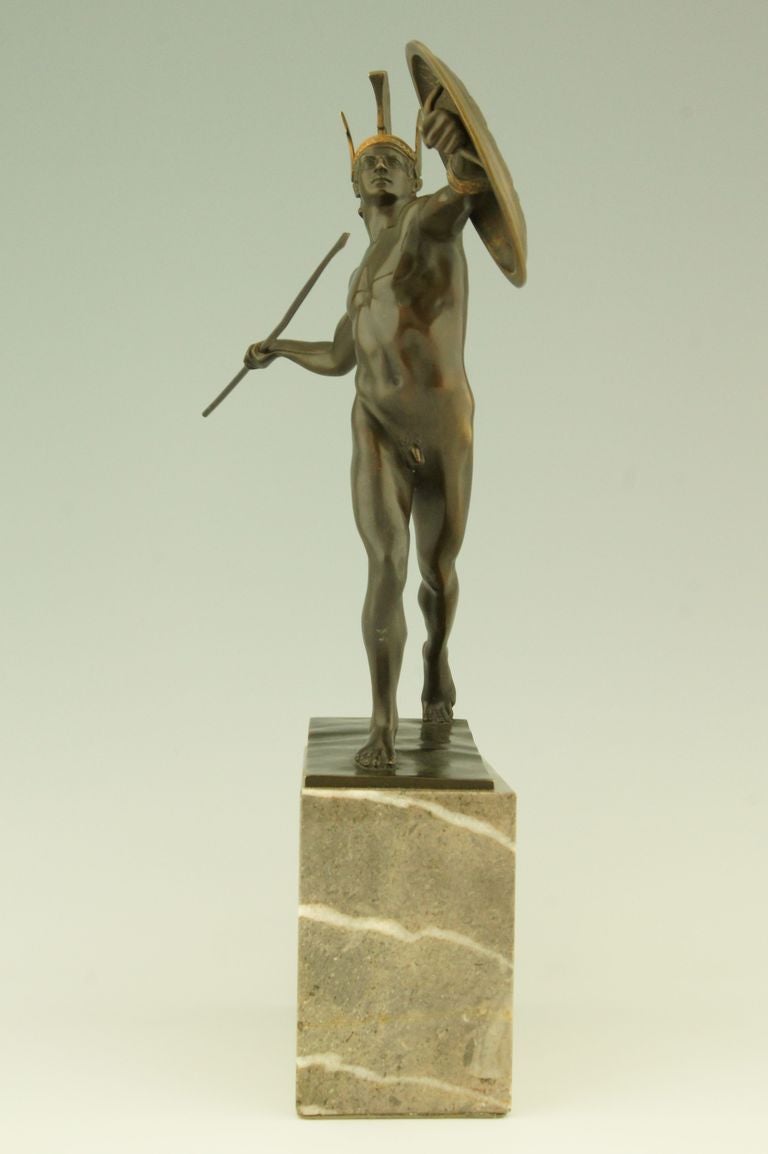 German Antique Bronze of a Male Nude Achilles by Wilhelm Wandschneider, 1909