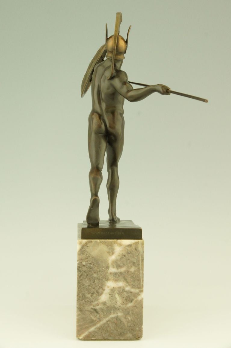 Antique Bronze of a Male Nude Achilles by Wilhelm Wandschneider, 1909 In Good Condition In Antwerp, BE