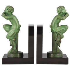French Art Deco Satyr Bookends by Mic, Max Le Verrier Foundry 1930