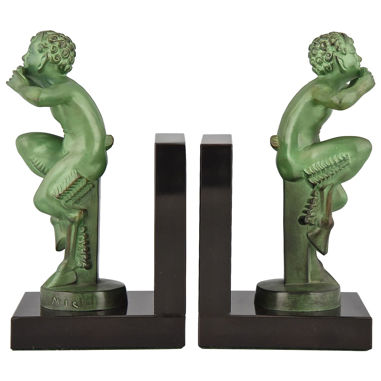 French Art Deco Satyr Bookends by Mic, Max Le Verrier Foundry 1930