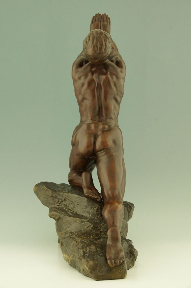 Art Deco Bronze of a Male Nude by Claire Colinet In Good Condition In Antwerp, BE