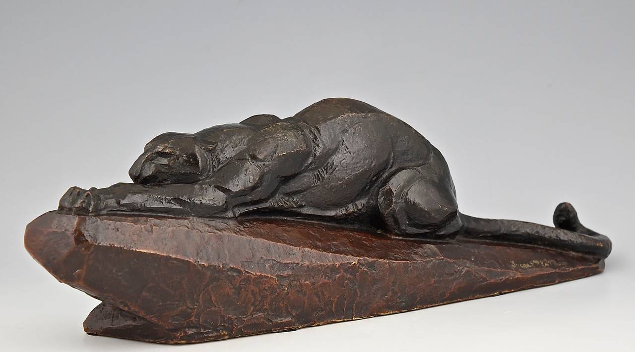 French Art Deco Bronze Sculpture of a Panther by Becquerel, Susse Frères, 1930 In Excellent Condition In Antwerp, BE