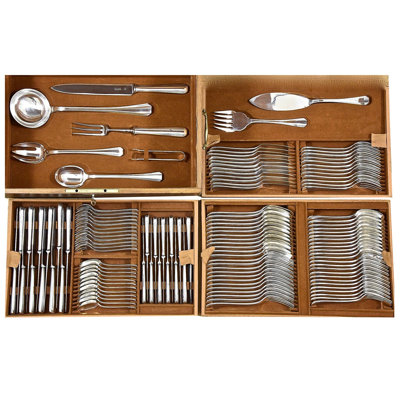 Set di posate Art Deco 128 pezzi, astuccio originale Christofle Boreal, 1935
