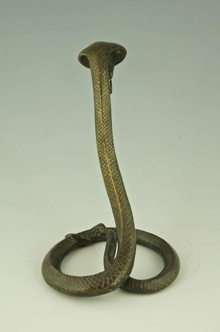 A Bronze Art Deco Cobra Pocket Watch Stand by Edgar Brandt 2