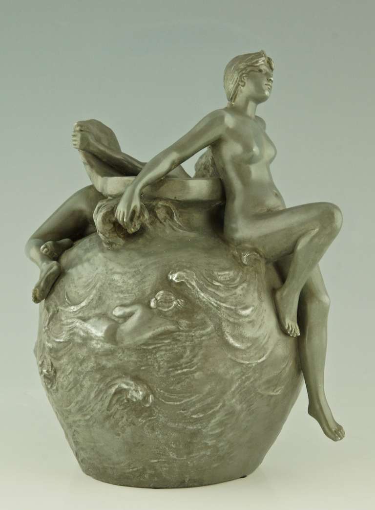 19th Century Art Nouveau Vase with Nudes by Emmanuel Villanis, Meditation