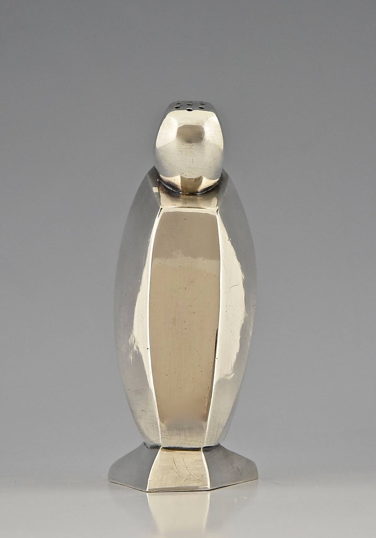 French Art Deco Silvered Salt Shaker Penguin, Designed by Sandoz for Christofle, 1935