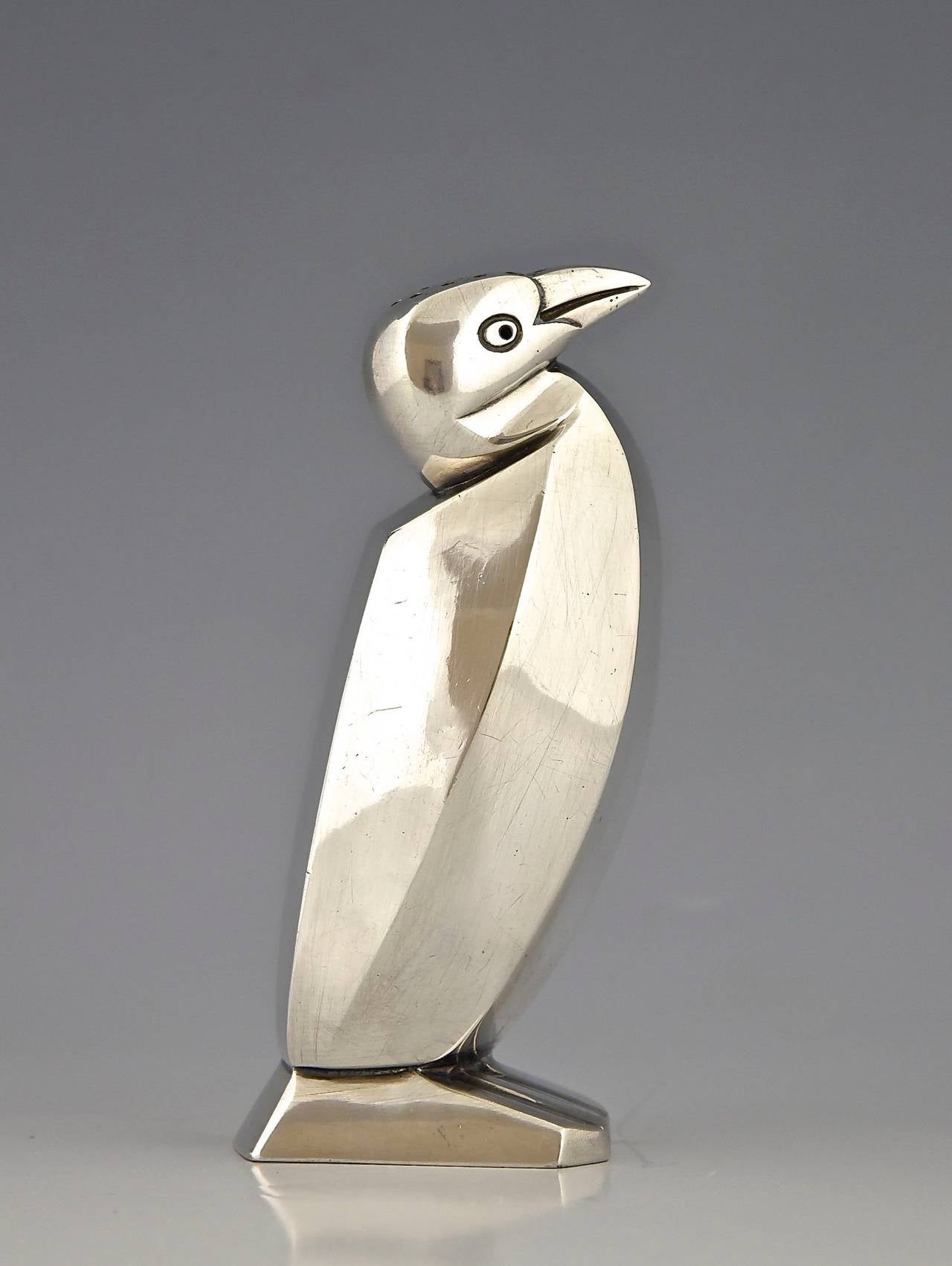 Art Deco Silvered Salt Shaker Penguin, Designed by Sandoz for Christofle, 1935 In Good Condition In Antwerp, BE