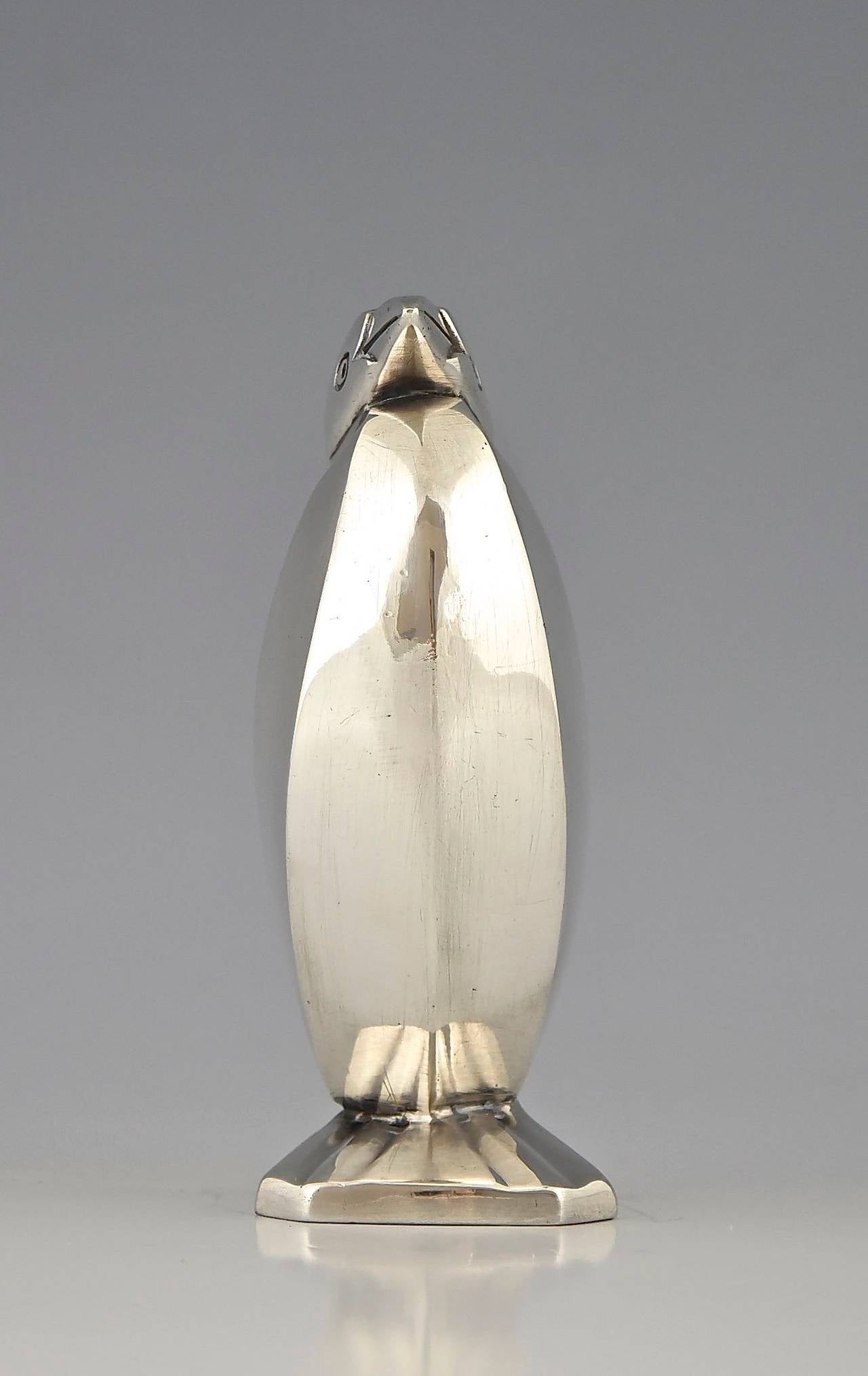 20th Century Art Deco Silvered Salt Shaker Penguin, Designed by Sandoz for Christofle, 1935
