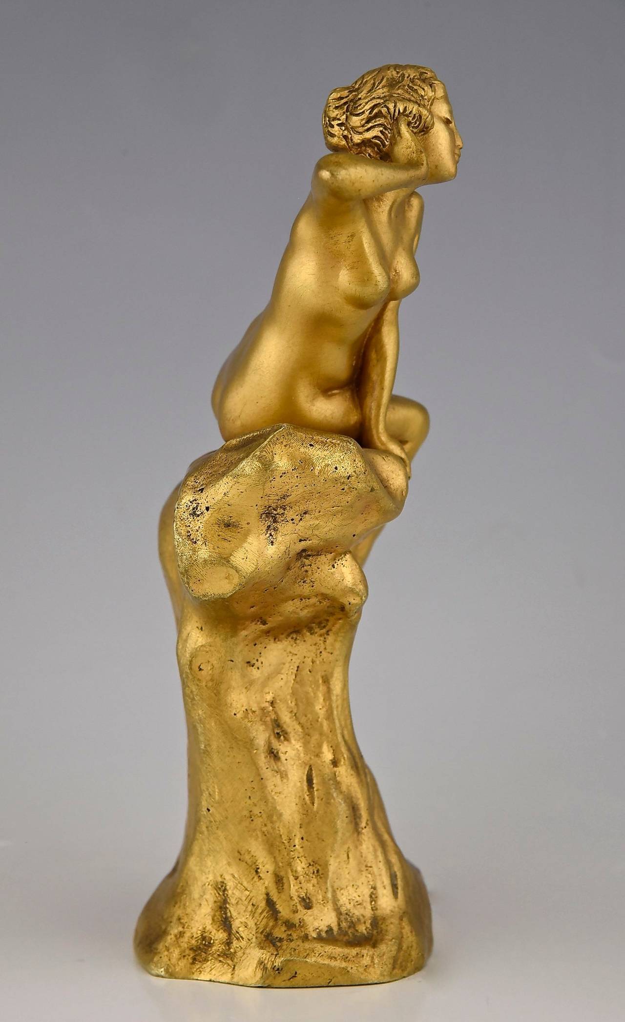 French Art Nouveau Gilt Bronze Sculpture of a Nude by Affortunato Gory, France, 1910