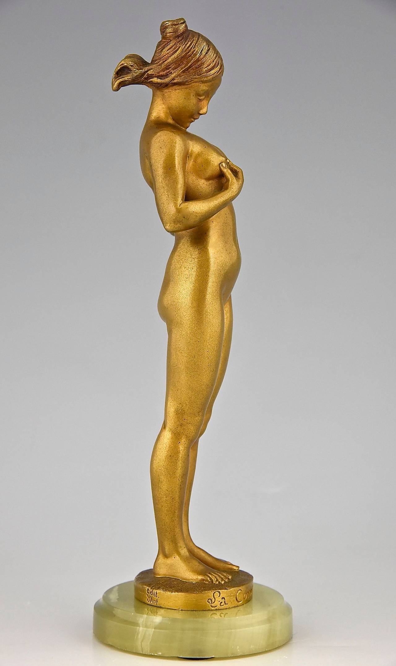 French Art Nouveau Gilt Bronze Sculpture of a Young Girl Nude by Bofill, France, 1905