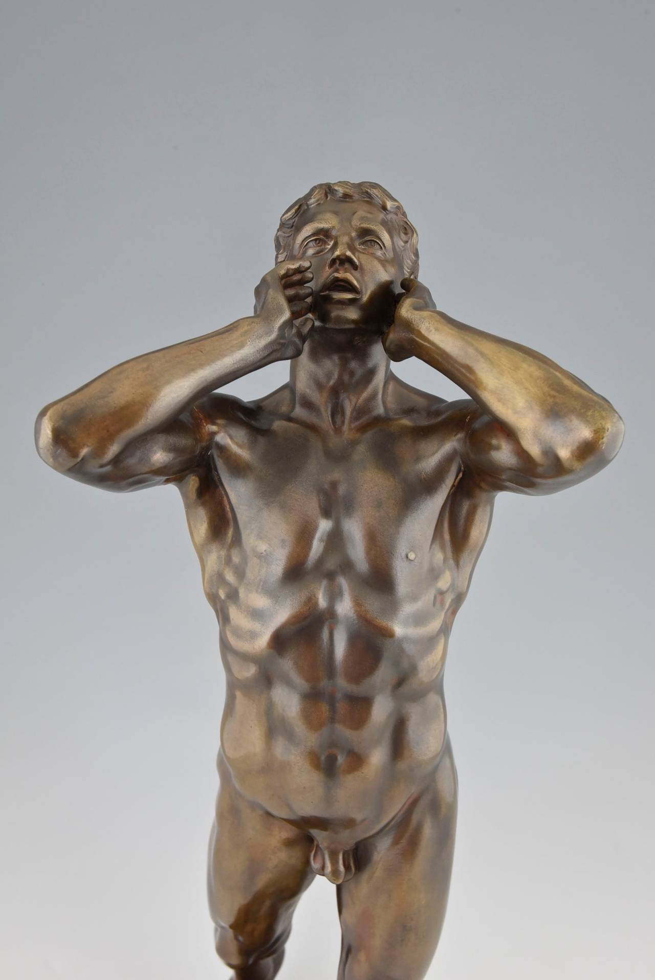 20th Century Antique Bronze Sculpture Athletic Male Nude by Adolf Frick, Germany, 1900