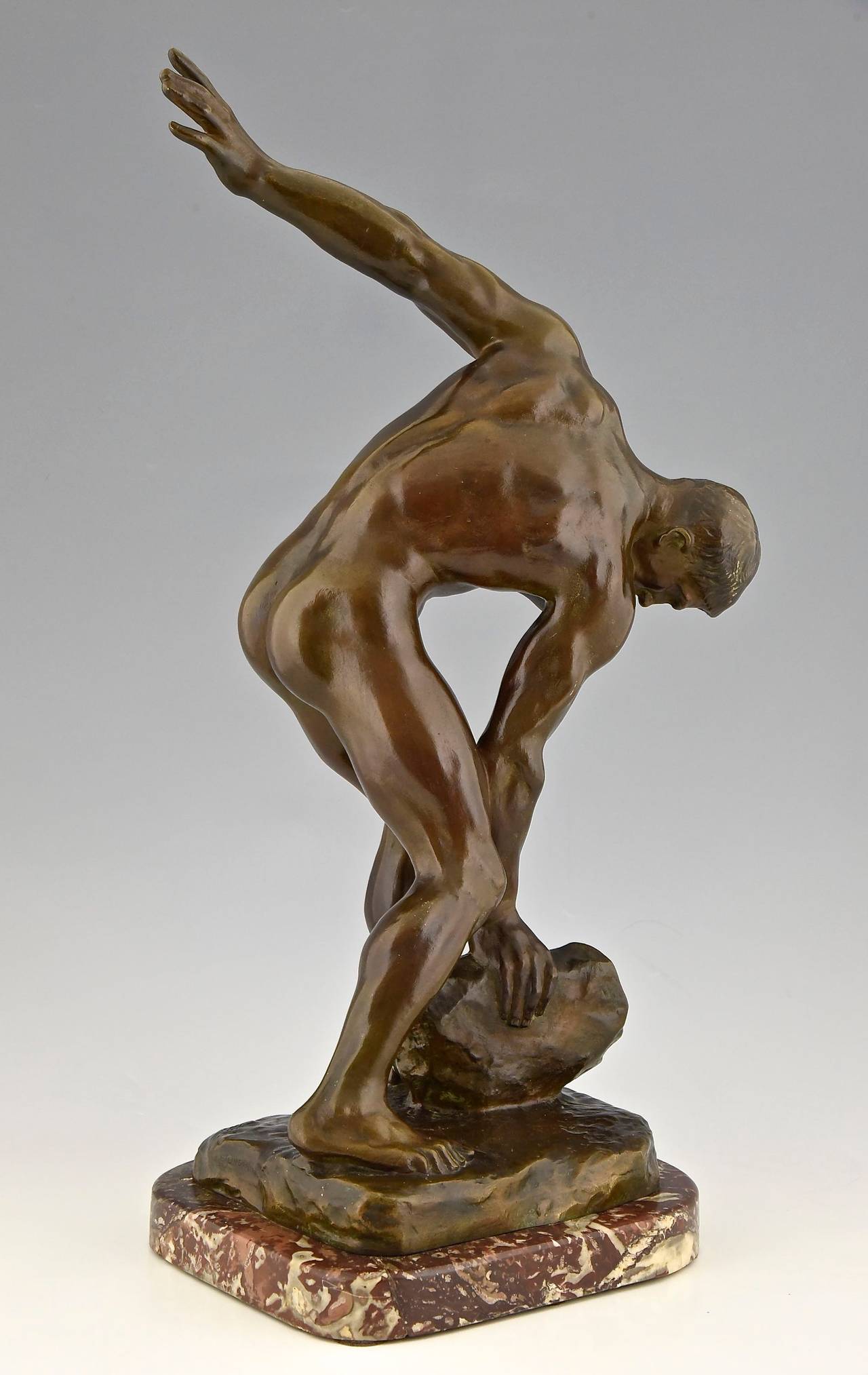 French Antique bronze sculpture of a male nude by Henri Greber, 1900 In Good Condition In Antwerp, BE