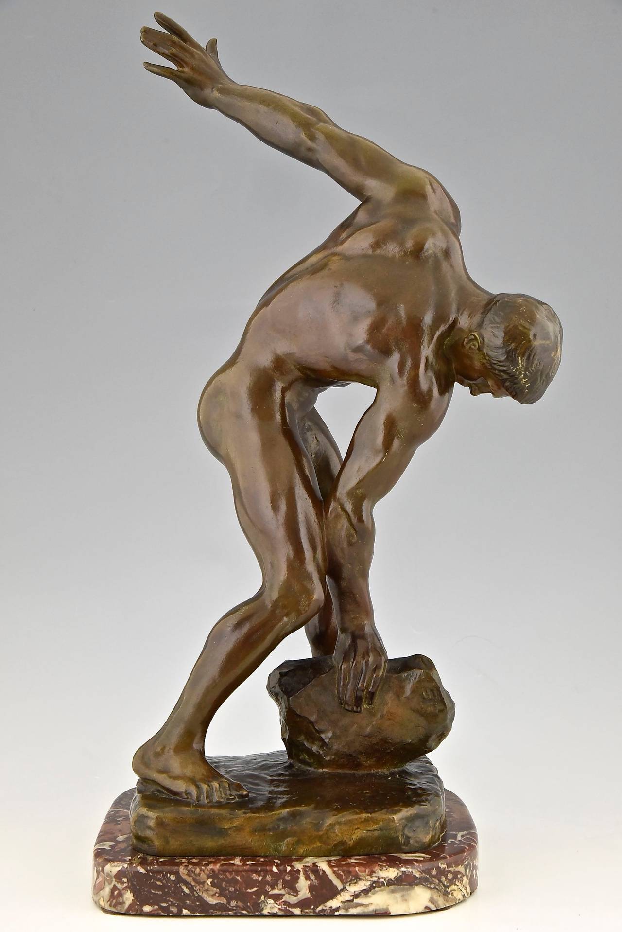 20th Century French Antique bronze sculpture of a male nude by Henri Greber, 1900