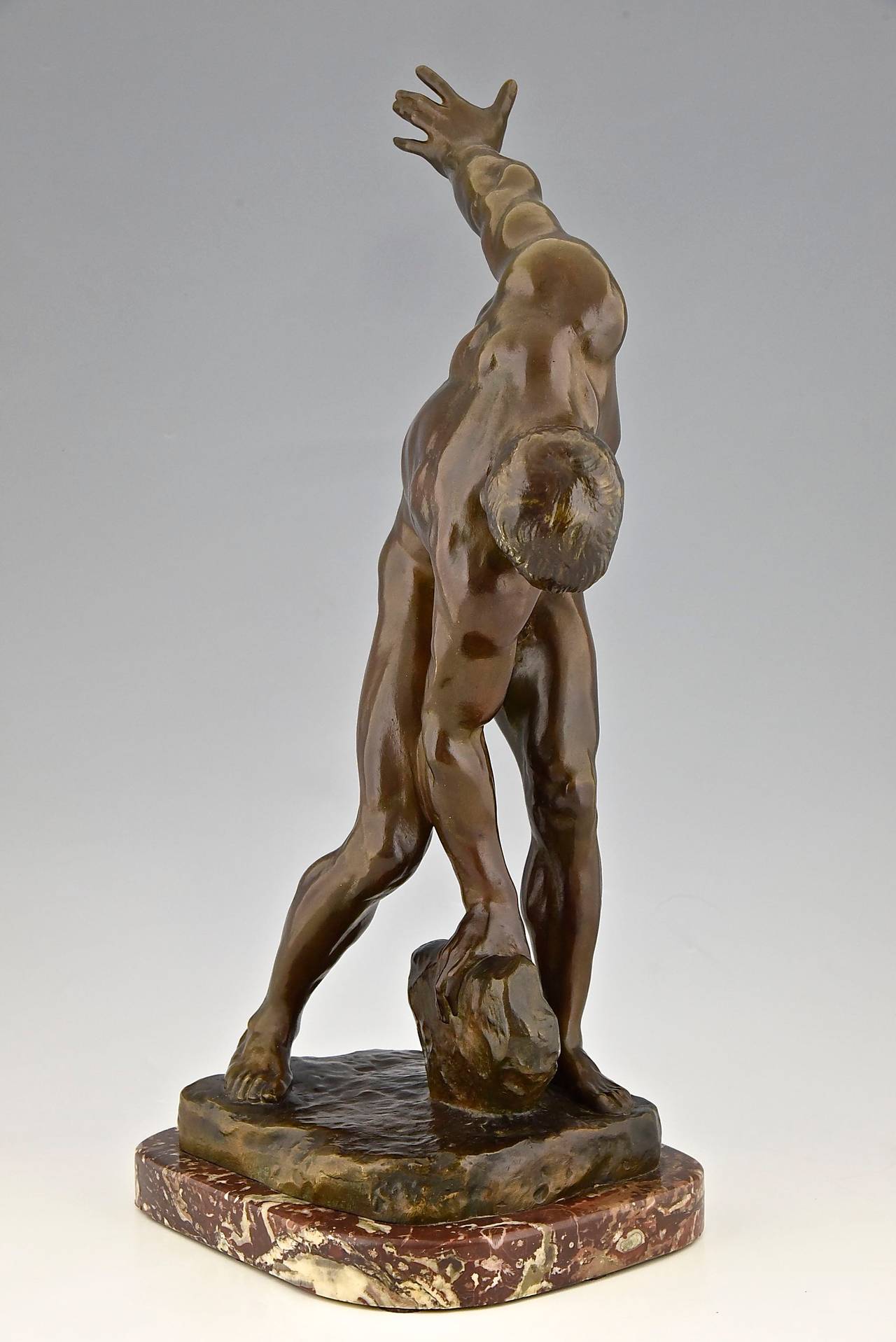Bronze French Antique bronze sculpture of a male nude by Henri Greber, 1900
