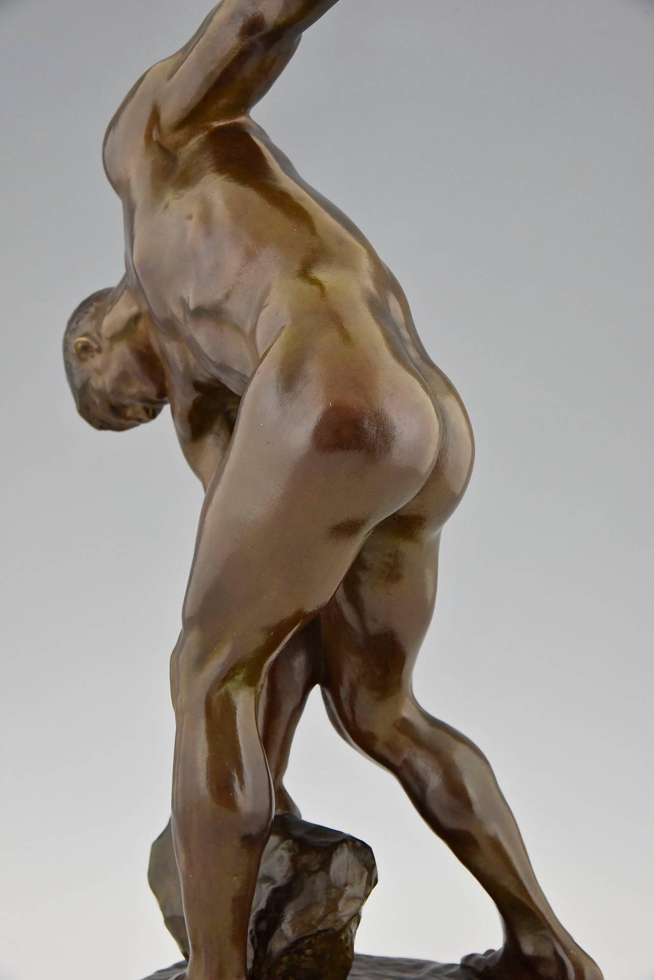 French Antique bronze sculpture of a male nude by Henri Greber, 1900 3