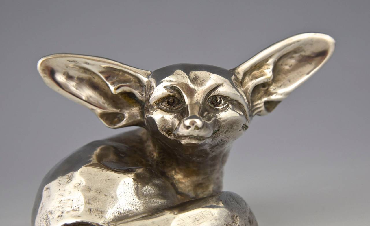 Silvered Art Deco Bronze Sculpture Fennec by Edouard-Marcel Sandoz, France, 1920