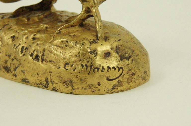 Antique Gilt Bronze of a Running Chick by Clovis Masson 2