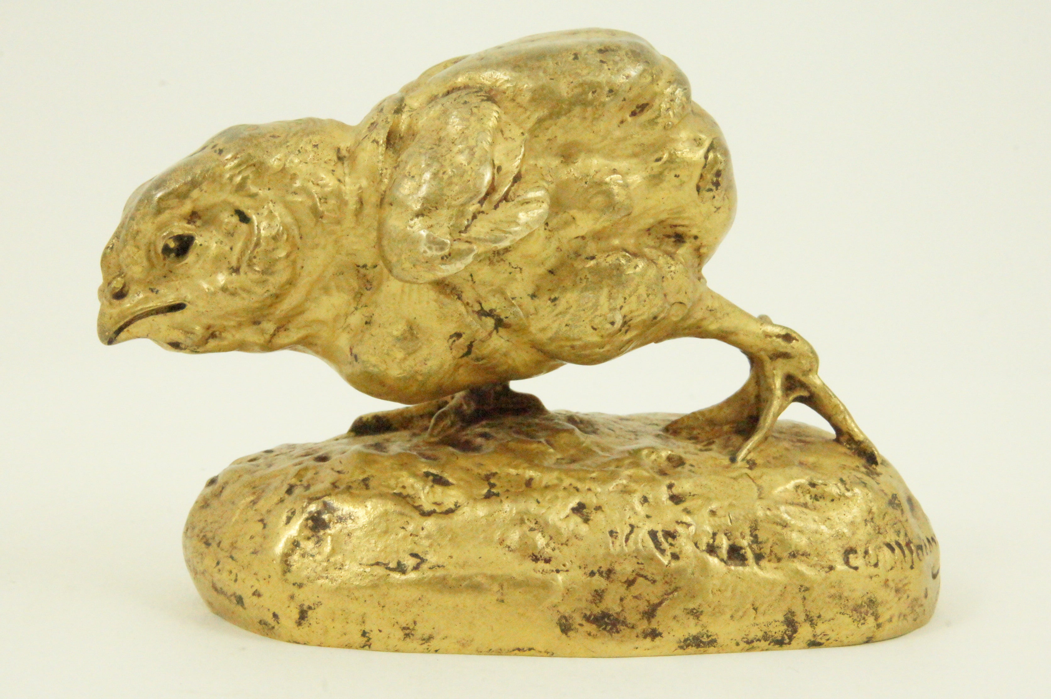 Antique Gilt Bronze of a Running Chick by Clovis Masson