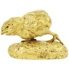 Antique Gilt Bronze of a Running Chick by Clovis Masson