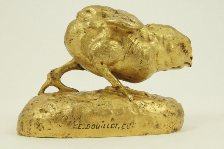 Antique Gilt Bronze of a Running Chick by Clovis Masson In Good Condition In Antwerp, BE