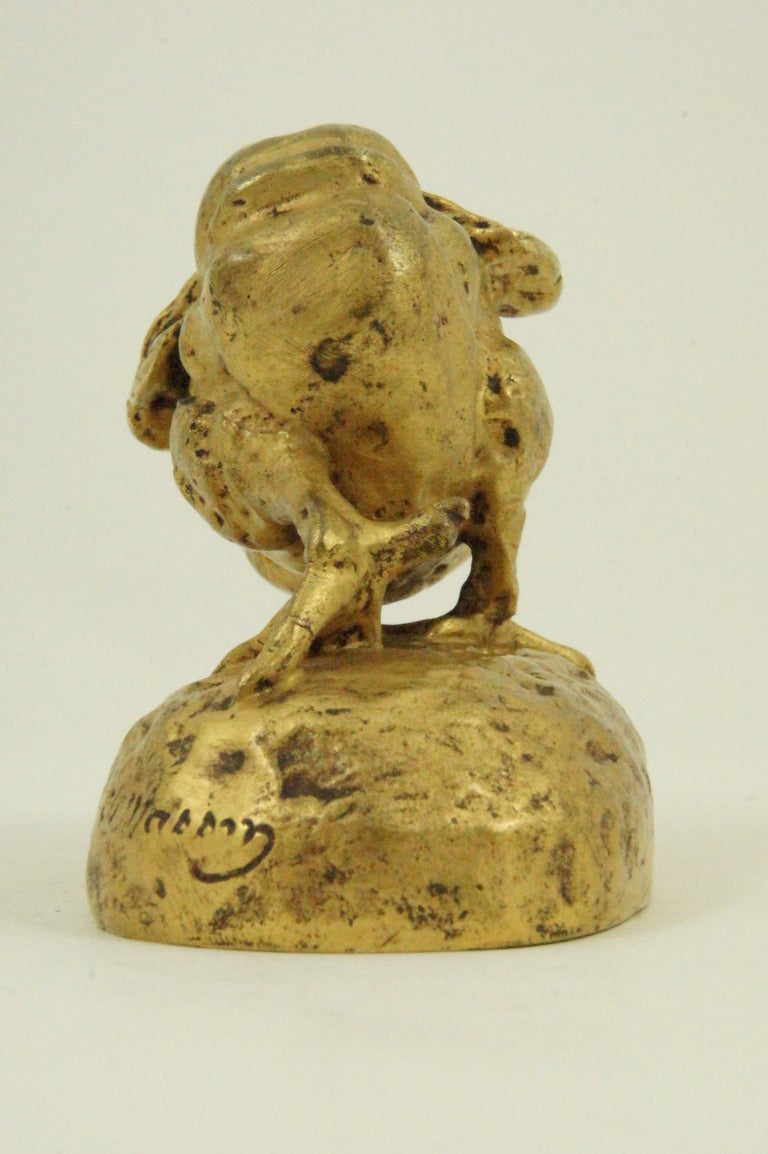 20th Century Antique Gilt Bronze of a Running Chick by Clovis Masson