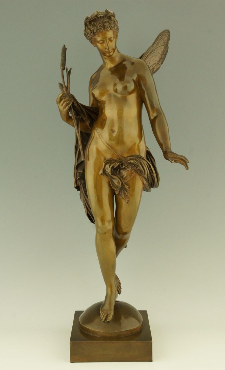 “Fée de printemps” or “Spirit of spring” 
Impressive bronze sculpture of a standing nymph. 
By Mathurin Moreau, (France 1822-1912)
Signature and Marks : Math. Moreau. and the Colin foundry mark. 

A picture of this bronze  nr. 4430 is in the