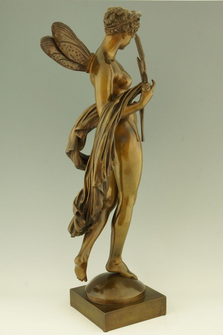 Romantic Impressive bronze sculpture of a nymph by Mathurin Moreau, 1865.