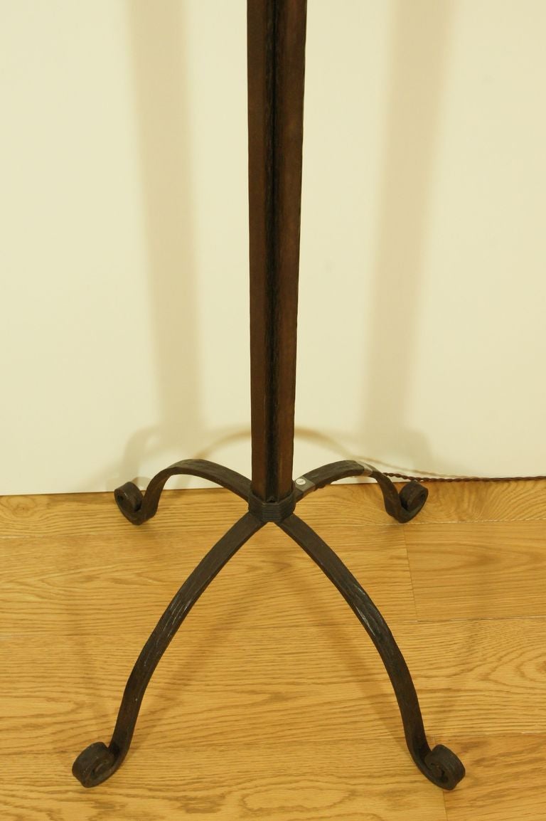 Art Deco A Schneider and Henri Fournet wrought iron and glass floor lamp