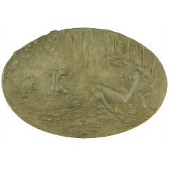 Art Nouveau pewter tray with nudes by Emmanuel Villanis. 