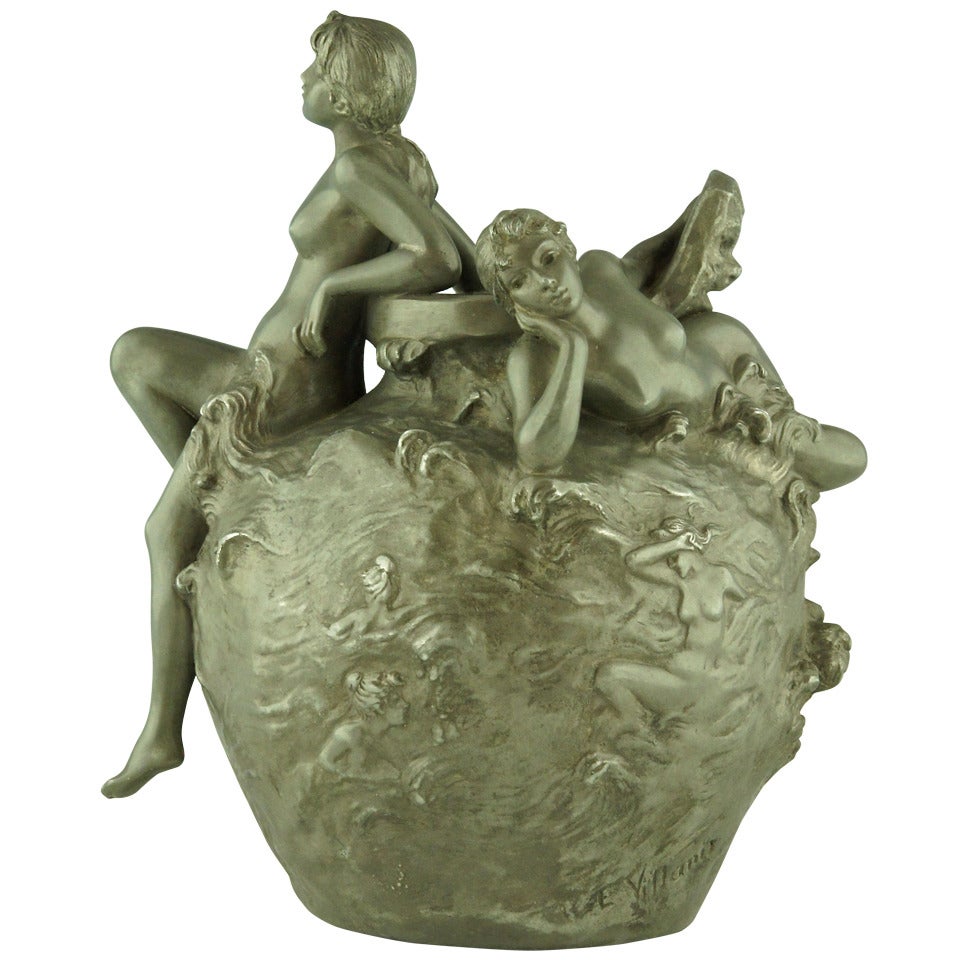 Art Nouveau Vase with Nudes by Emmanuel Villanis, Meditation