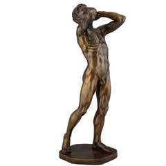Antique Bronze Sculpture Athletic Male Nude by Adolf Frick, Germany, 1900