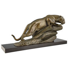 Art Deco Sculpture of a Panther by M. Leducq, France, 1935