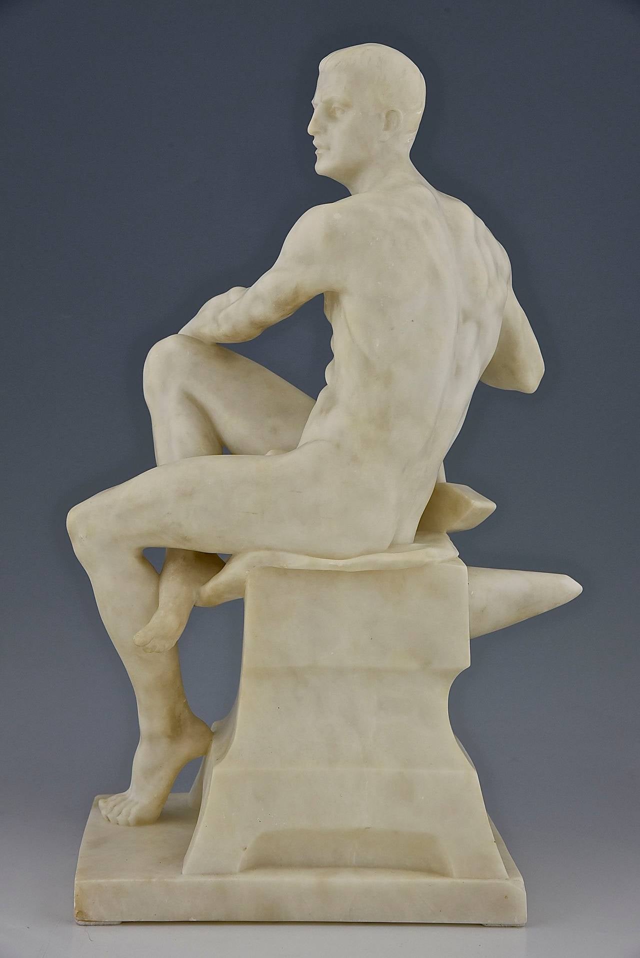 Antique Marble Sculpture of a Male Nude by Franz Iffland, 1890, Germany In Good Condition In Antwerp, BE