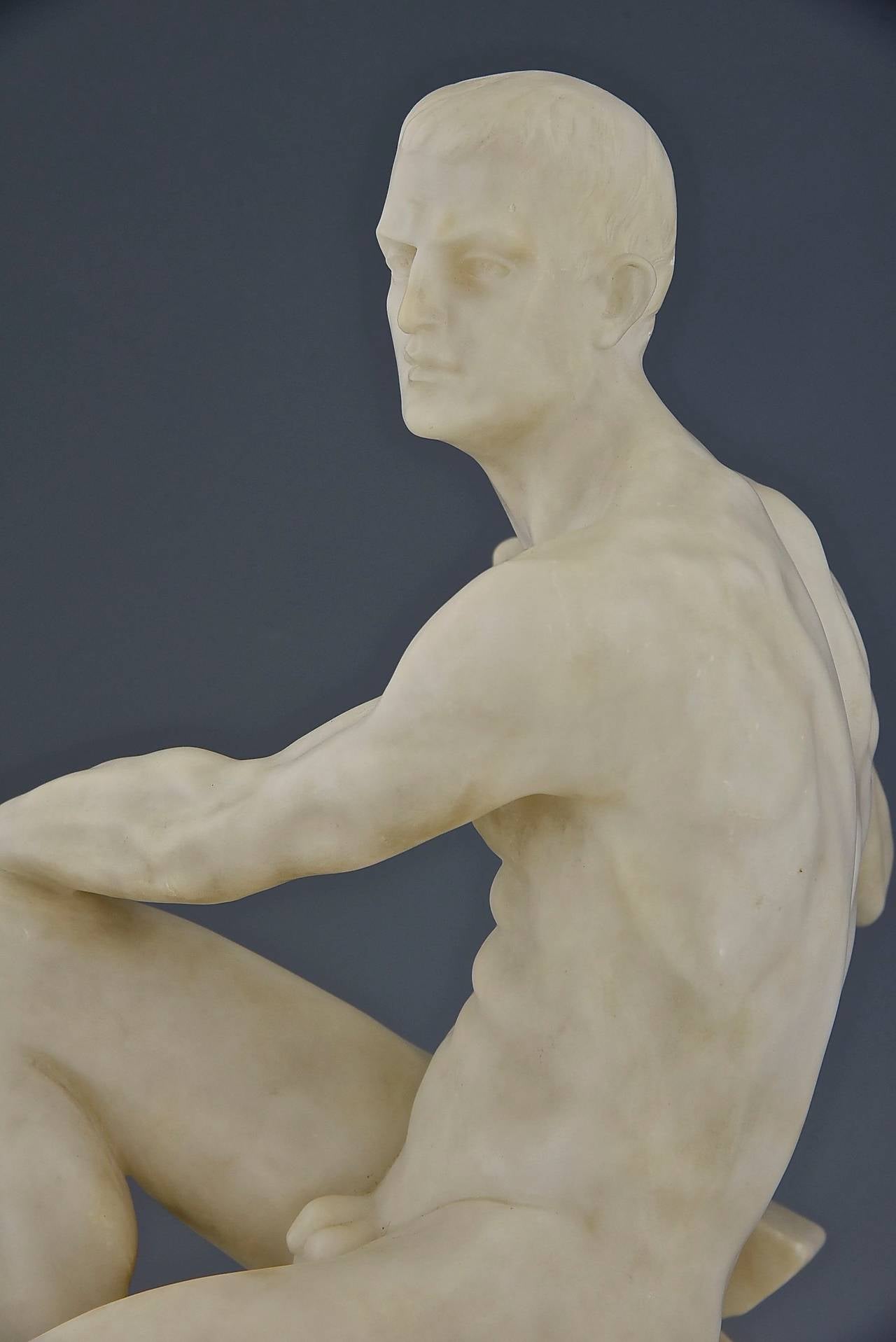 Antique Marble Sculpture of a Male Nude by Franz Iffland, 1890, Germany 2