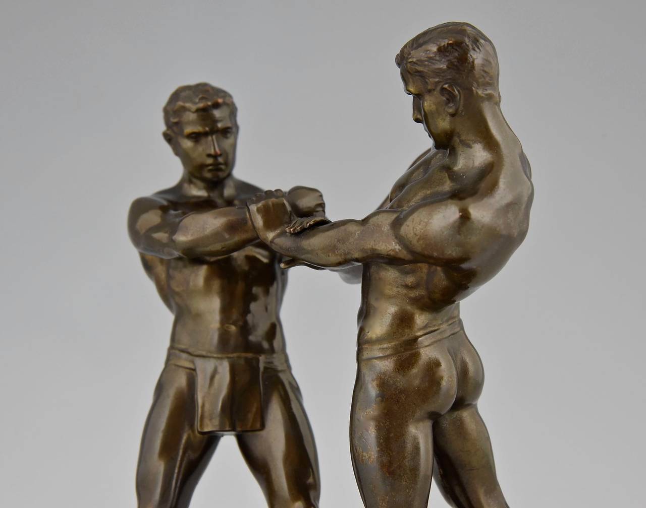 Patinated Antique Sculpture of Two Wrestlers, Germany 1910