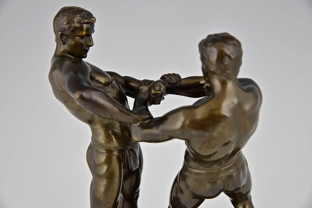 Metal Antique Sculpture of Two Wrestlers, Germany 1910