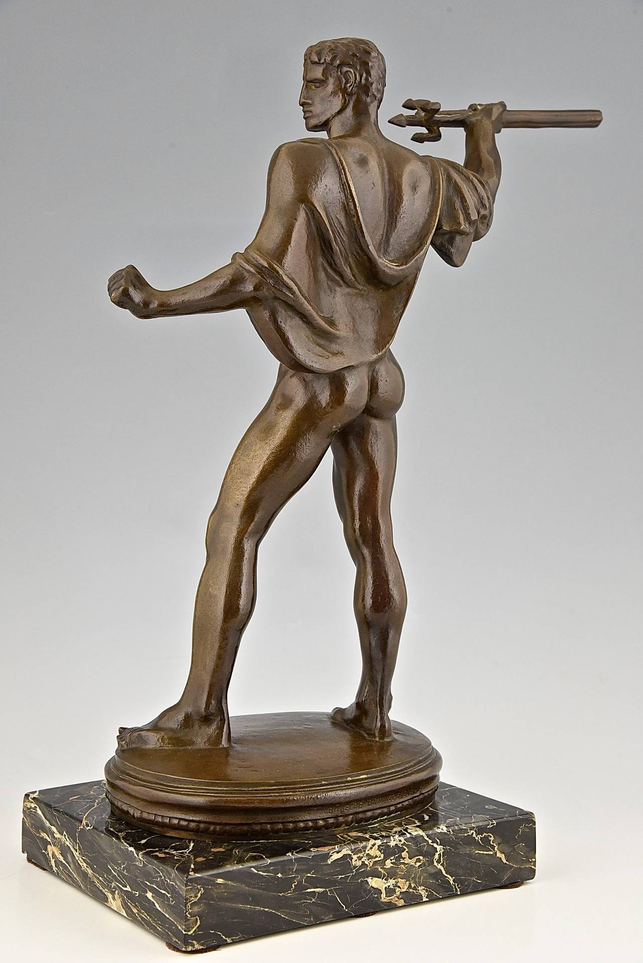 Patinated Art Deco Bronze Sculpture Male Nude Hans Netzer, Germany, 1930