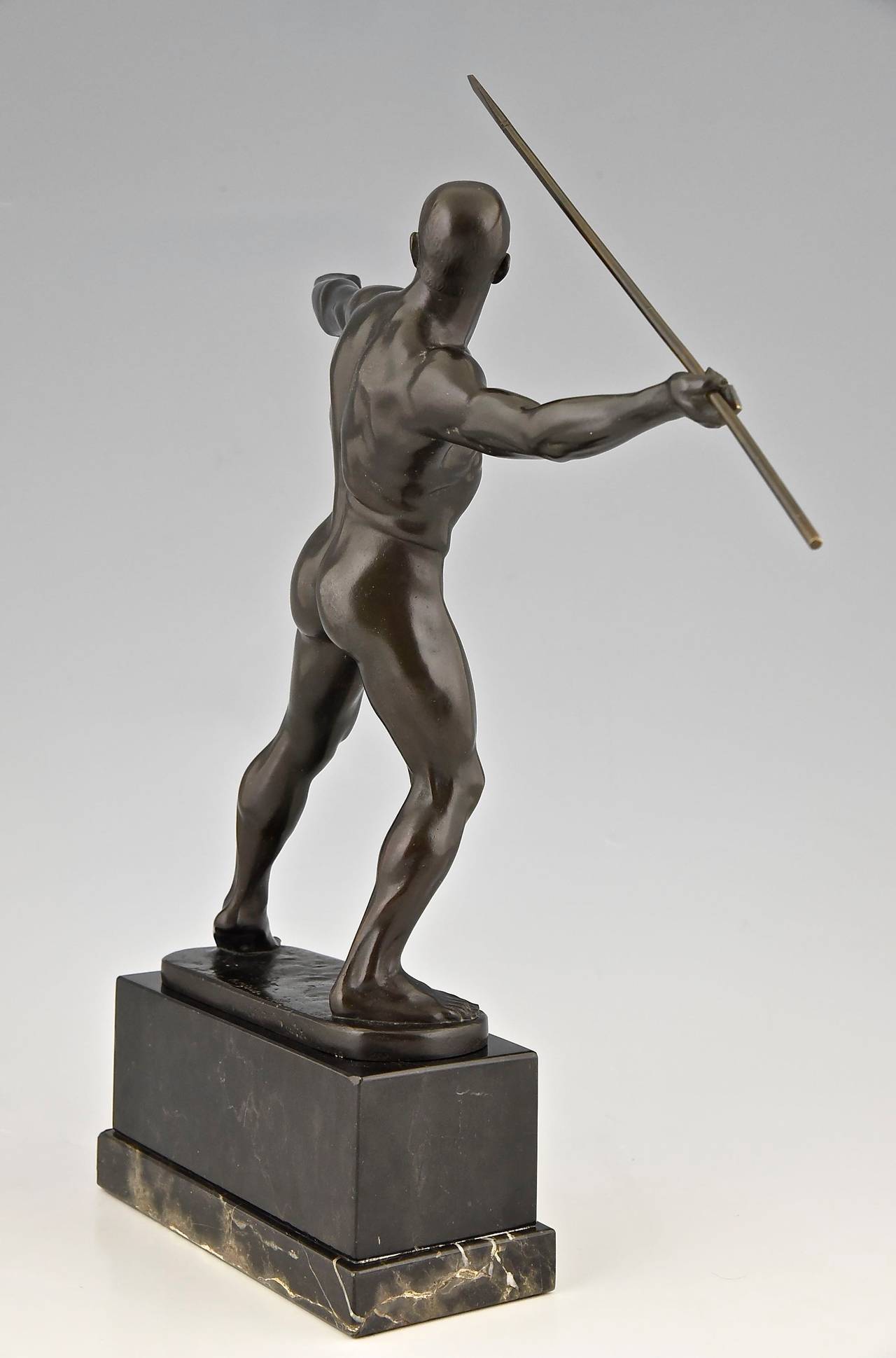 Patinated Art Deco Bronze Sculpture of Male Nude by Karl Mobius, Germany, 1921