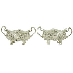 Antique Pair of Silver Art Nouveau Flower Dishes with Glass Liner by A. Strobl