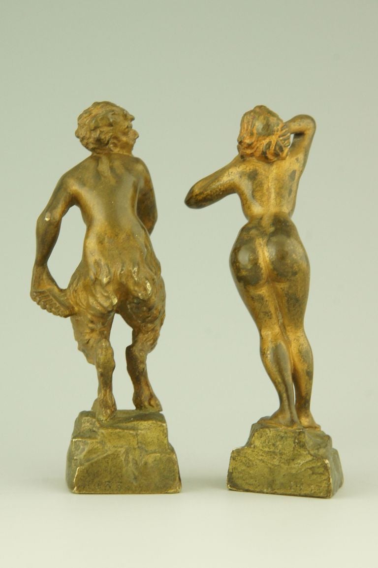 A pair of naughty Vienna bronzes of a nymph and a satyr. In Good Condition In Antwerp, BE