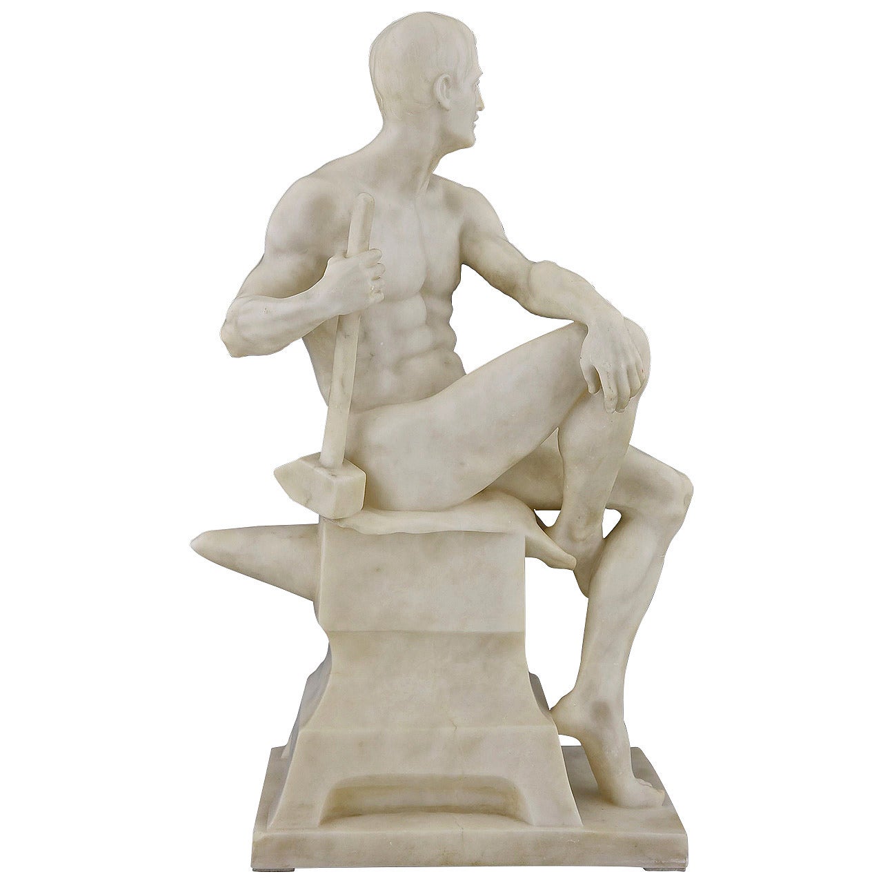 Antique Marble Sculpture of a Male Nude by Franz Iffland, 1890, Germany