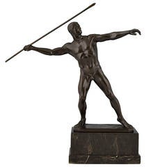 Antique Art Deco Bronze Sculpture of Male Nude by Karl Mobius, Germany, 1921
