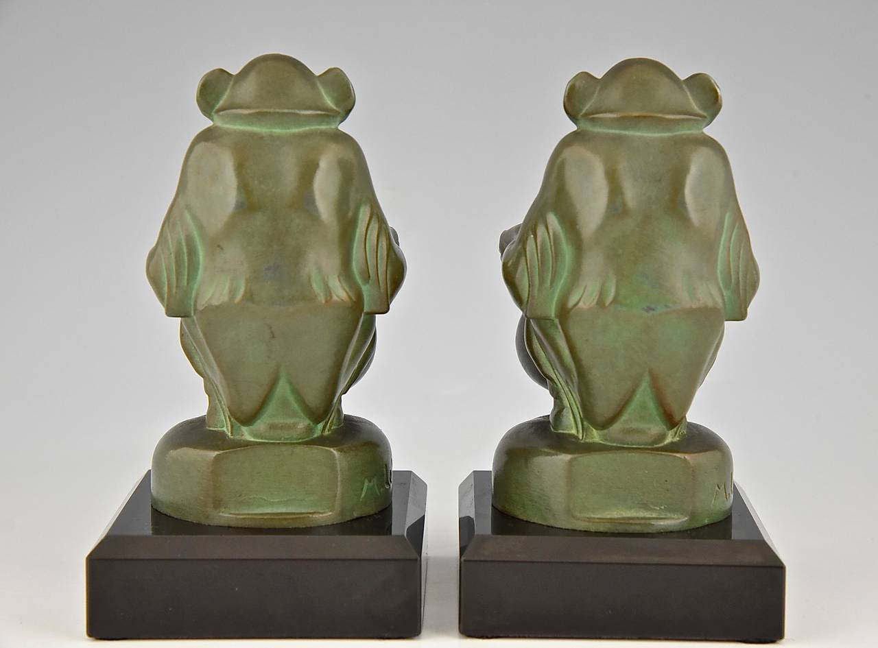 Pair of Art Deco Monkey Inkwell Bookends, Max Le Verrier, France In Good Condition In Antwerp, BE