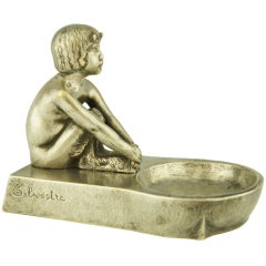 Art deco bronze vide poche with a lady satyr by Paul Silvestre