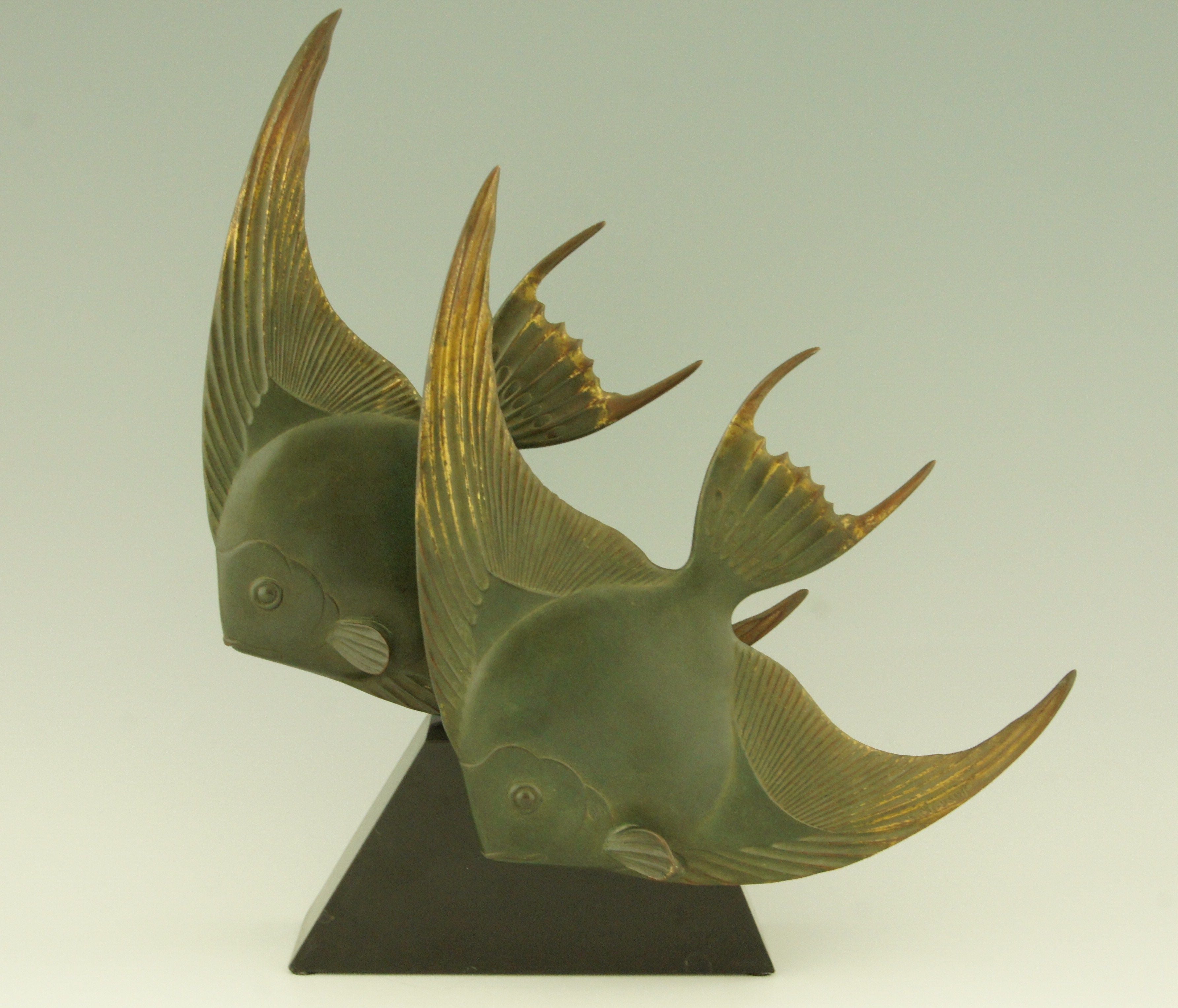 Art Deco bronze sculpture of two Angelfish by Georges Lavroff.