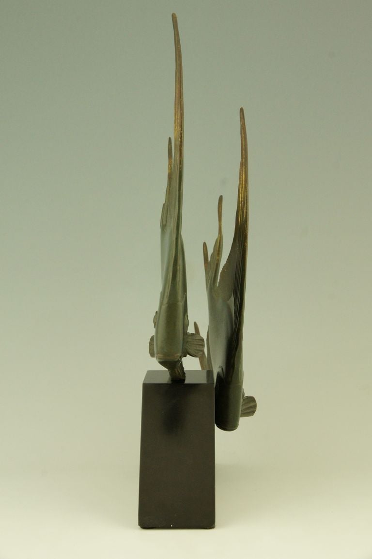 Bronze Art Deco bronze sculpture of two Angelfish by Georges Lavroff.