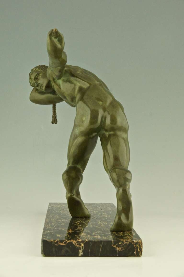Art deco bronze sculpture of a male nude by Maurice Guiraud Rivière, 1930 In Excellent Condition In Antwerp, BE