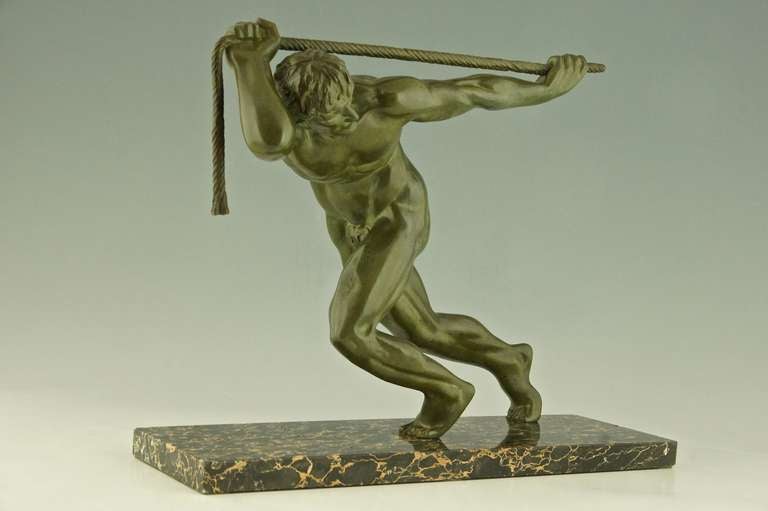 Art deco bronze sculpture of a male nude by Maurice Guiraud Rivière, 1930 1
