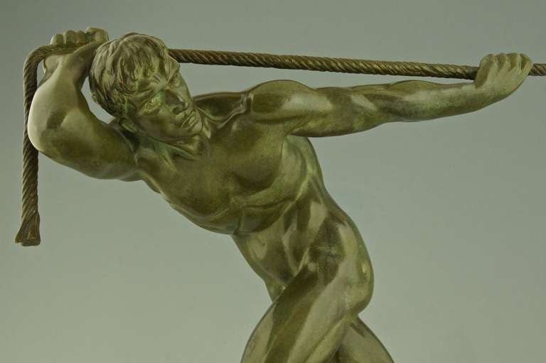 Art deco bronze sculpture of a male nude by Maurice Guiraud Rivière, 1930 2