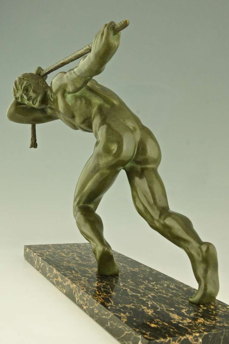 Art deco bronze sculpture of a male nude by Maurice Guiraud Rivière, 1930 3